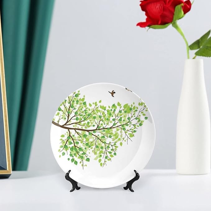 XISUNYA 8 Inch Decorative Plate, Hummingbird Ceramic Plate, Branch with Hummingbirds in Seasonal Spring Print Ceramic Wall Hanging for Home Office Party Dinner Table Decor
