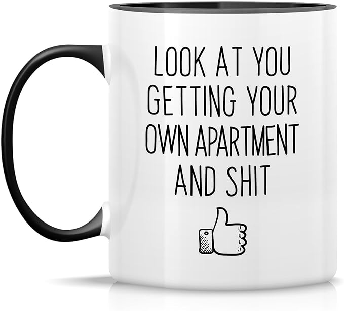 Retreez Funny Mug - Look At You Getting Your Own Apartment Homeowner Housewarming 11 Oz Ceramic Coffee Mugs - Funny, Sarcasm, Sarcastic, birthday gifts - White Mug with Black Handle and Inner