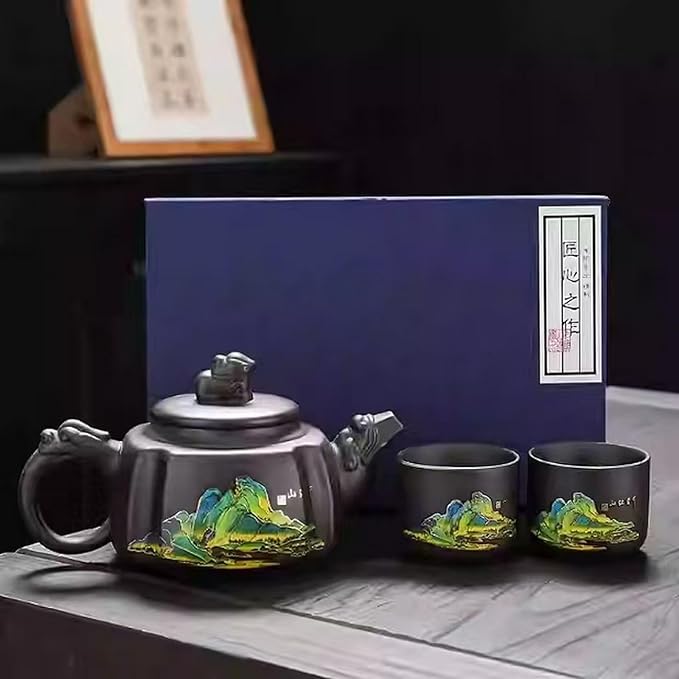 Zisha Tea Set, Chinese Tea Set with Gift Package, Suitable for Father's Day, Mather's Day, Birthday, Christmas Gifts (Square Mountain)