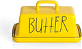 Sweejar Ceramic Butter Dish with Handle Lid, 7.3 Inch Porcelain Large Butter Keeper with Cover, Perfect for East/West Butter (Yellow)