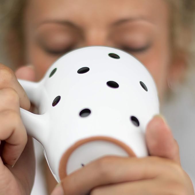 City to Cottage Ceramic Cappuccino Mug with Large Handle, 10oz Coffee Mug for Latte Hot Chocholate Tea, Daily Morning Dring at Home Office Work, Christmas Housewarming Gift White and Black Polka Dot