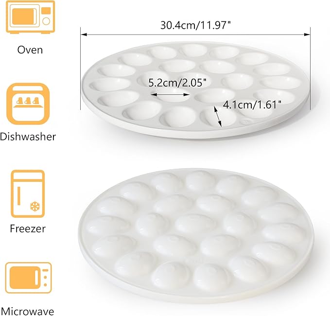 Cinf Ceramic Deviled Egg Containers Deviled Egg Platter Easter Gift Carrier Holder Trays with 22 Slots for Holiday Party and Home Kitchen,Dishwasher Safe,White (No lid included)
