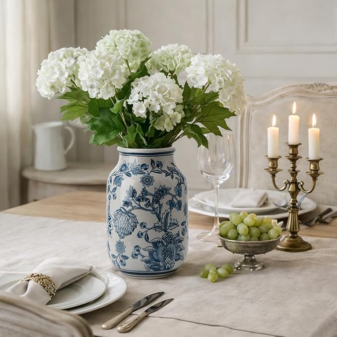 SIDUCAL Blue and White Vintage Vase, 9.4 Inch Ceramic Chinoiserie Floral Vase, Retro Ice Cracked Blue and White Porcelain for Home Decor Centerpieces, Living Room, Bookshelf, Office