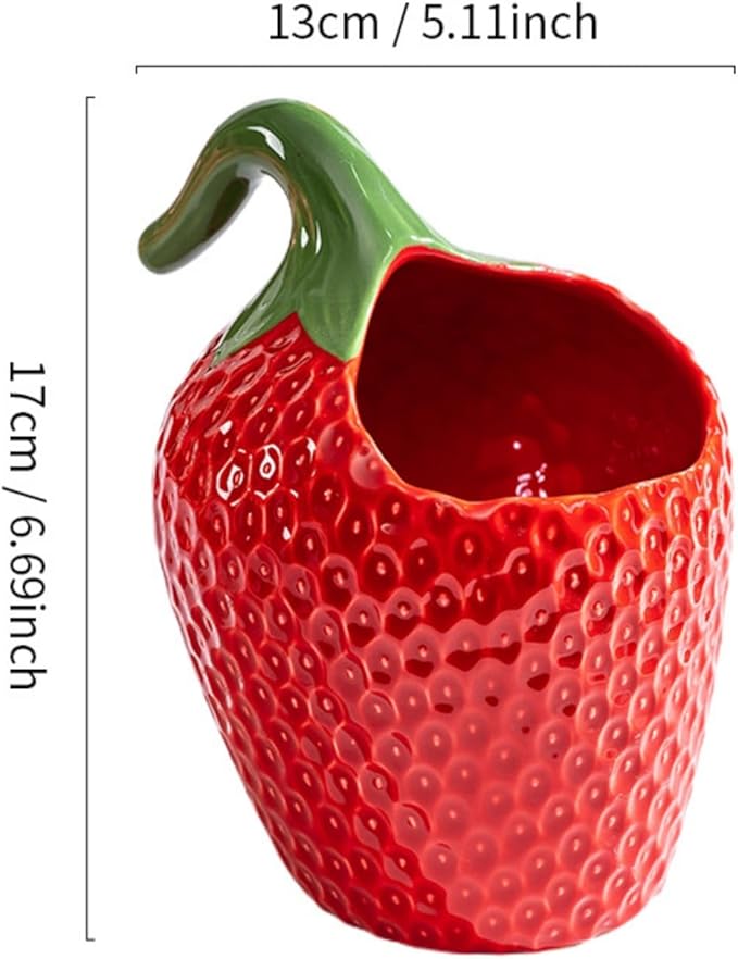 HAN SHENG Decorative Ceramic Strawberry Utensil Holder - Cute Kitchen Countertop Organizer for Spoons, Forks & Cooking Tools, Durable Flatware Storage, Stylish Home Decor Gift Idea