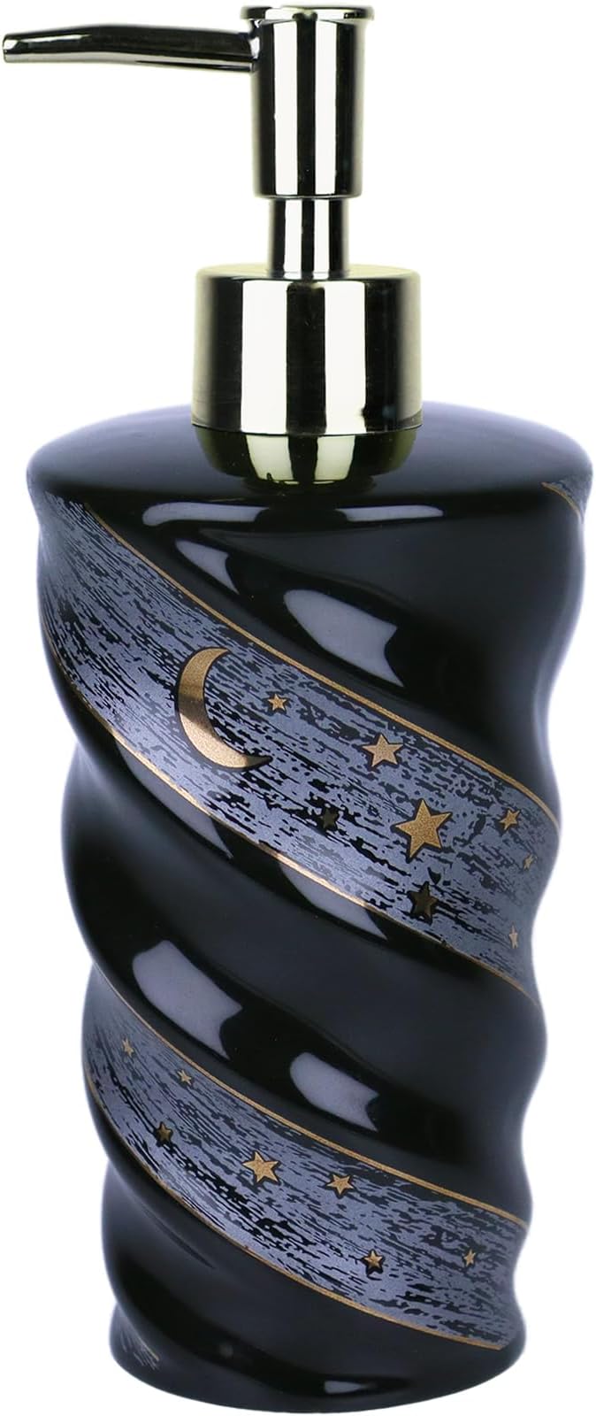 Ceramic Soap Dispenser, Large Capacity Lotion Dispenser with Spiral Galaxy Design - Refillable Press Pump Bottle for Bathroom & Kitchen (14oz, Black)