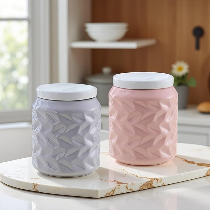 Ceramic Jar with Lid, 25.3oz Food Storage Jar with Airtight Seal Ceramic Lid for Sugar Tea Spice, Coffee Canister Sugar Container (Pink)