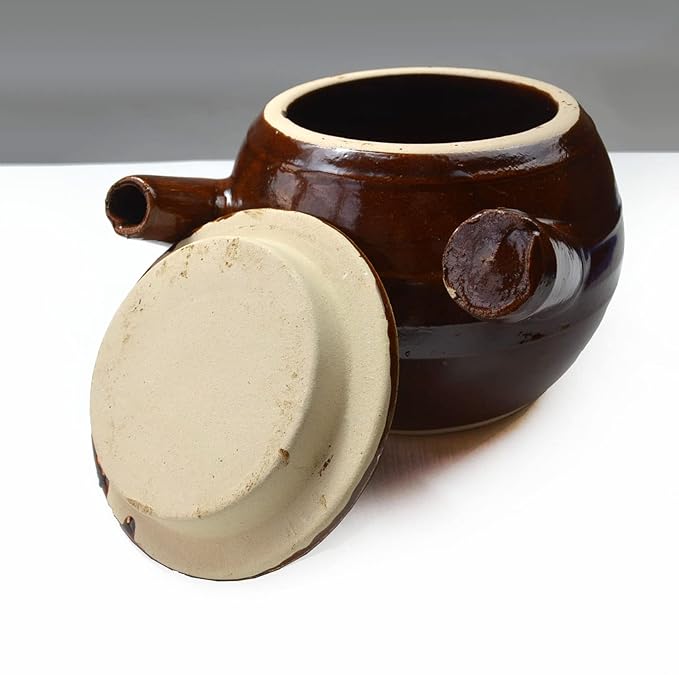 Casserole Clay Pot 60oz Heat-resistant Handmade Earthen Cooking Serving with Lid Soup Spout (1800ml brown)