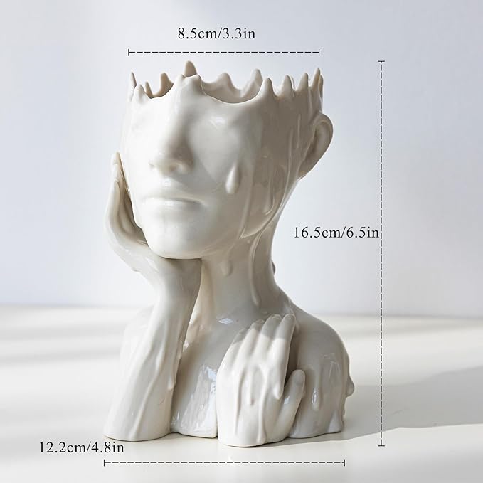 Face Planters Pots Head Planter, Succulent Planters for Indoor Outdoor Plants, Boho Lady Face Flower Pots with Drainage Hole, White Ceramic pots for Plants, Large Plant Pots Gift