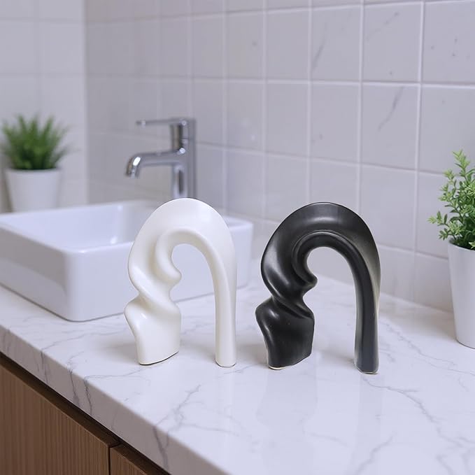 Zerzsy 2 Pack Ceramic Statues Figurine Decor, Modern Abstract Statue and Sculpture for Living Room Bedroom Bookshelf Coffee Table Display, Unique Gift Home Decor - Black White