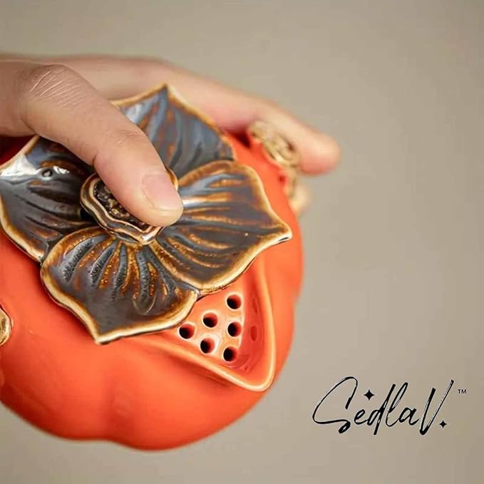 SEDLAV Experience Elegance with Exquisite Handmade Persimmon Ceramic Tea Set - An Artisan Collection for Tea Enthusiasts. Includes Teapot, Tea Cup,