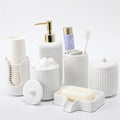 Ceramic Bathroom Accessories Set of 6 White, Soap Dispenser, Toothbrush Holder, Cup Holder, Soap Dish, 2 Qtip Holder, Countertop Vanity Organizer, Bathroom Accessory Set (White, Comb B)