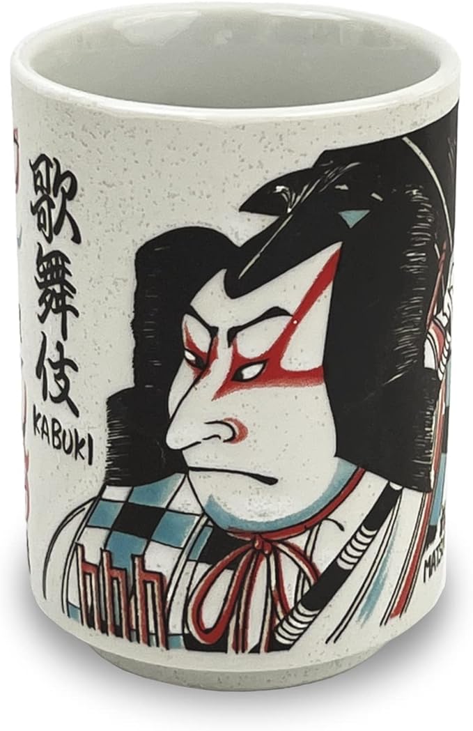 Japanese Tea Cup - Pottery 9 fl oz, Yunomi Mug, Sushi Made in Japan (C3-17 Kabuki matsuoumaru)