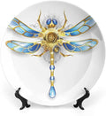XISUNYA 7 Inch Decorative Plate, Dragonfly Ceramic Plate, Close Up View of Mechanical Dragonfly with Multifaceted Eyes Print Ceramic Wall Hanging for Home & Office Wall Hanging Decor