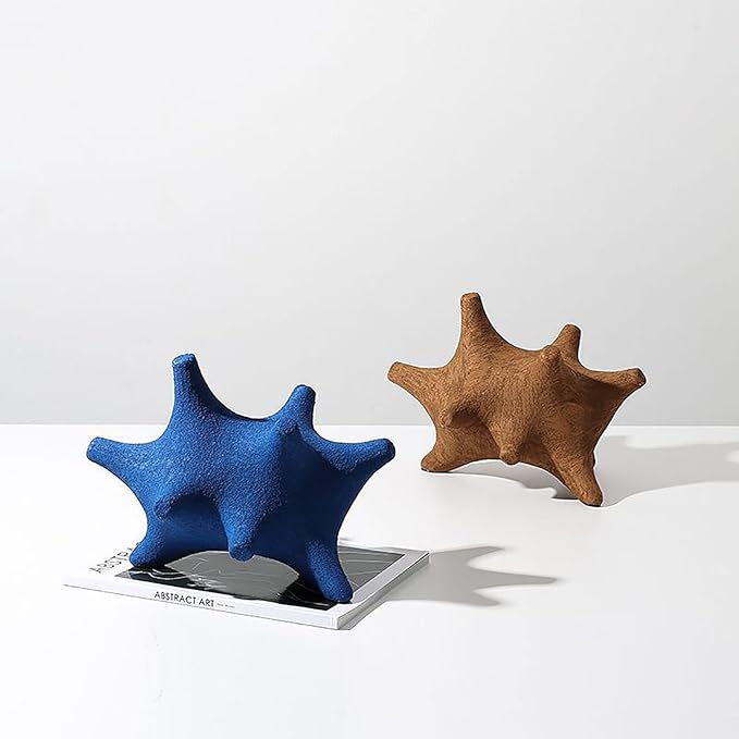 BK&MF Ceramic Polygonal Abstract Ornament Figurine,Creative Decoration Blue Brown Statues Garden Sculptures for Office Bookshelf Decor,B,26x17.5x19.5cm(10x7x8inch)