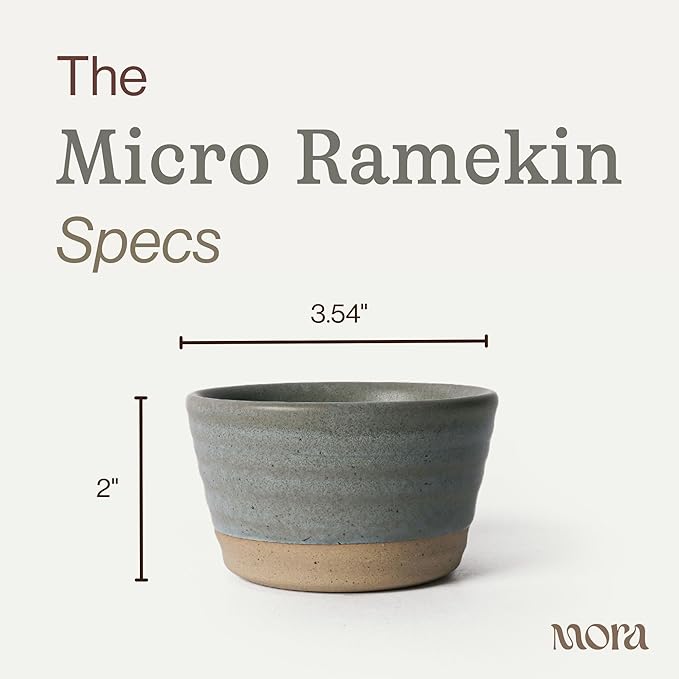 Mora Micro Ramekins Set of 4, 6oz Ceramic Pottery Baking Dishes - Microwave, Oven and Dishwasher Safe - Peppercorn