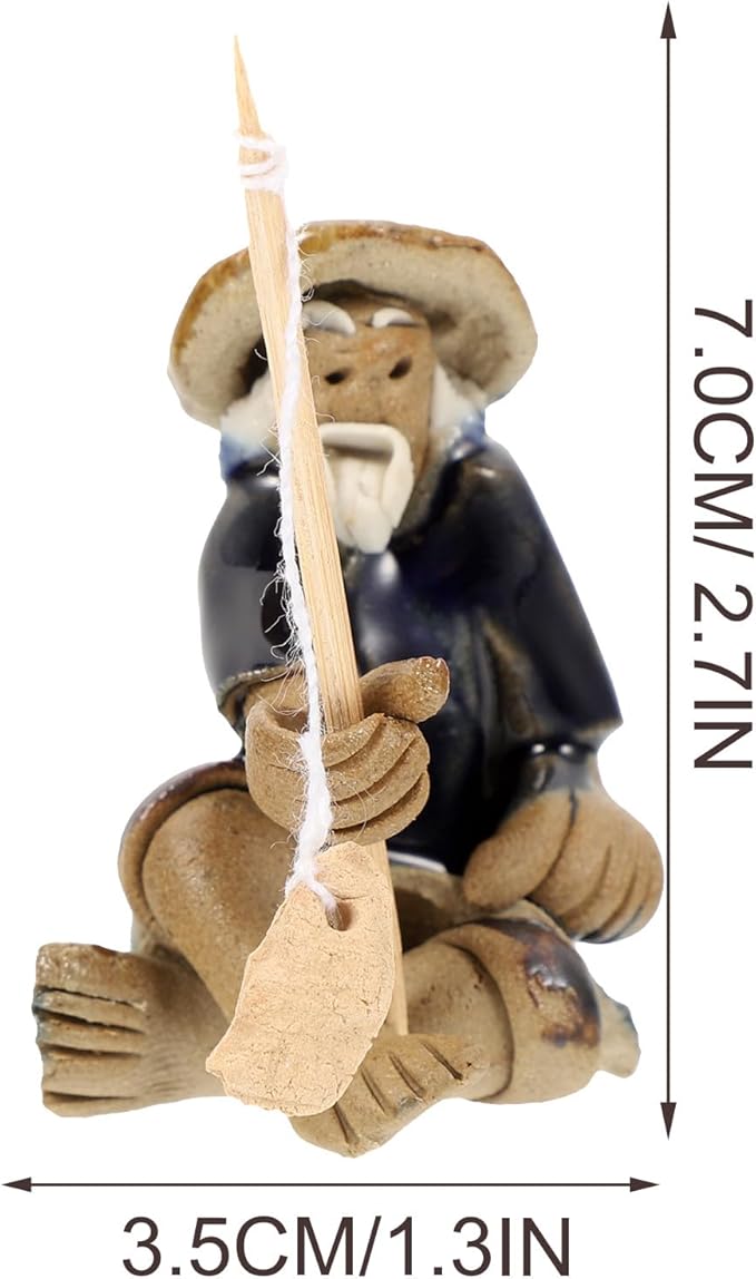 Jiang-tai Gong Fish Old Man Statue - Mini Asian Zen Figurines for Aquarium, Fish Tank, Garden Pot & Home Decor - Vintage Sandstone Look Ceramic Sculpture | Lucky Ornament, Bonsai 2pcs