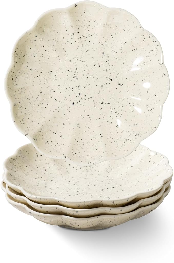 Small Dessert Plates Set of 4,Ceramic Dinner Plates 6 Inch for Appetizer, Fruits, Cake, Salad,Microwave Safe,Christmas Gift,Beige