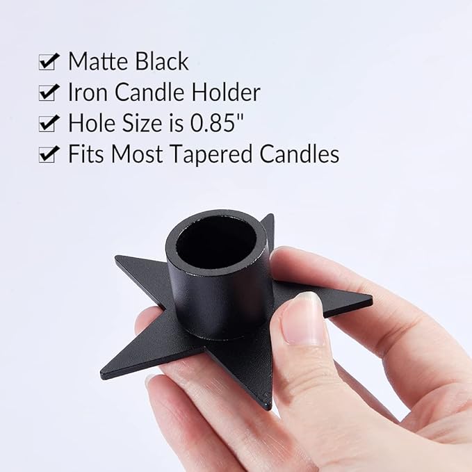 12PCS Pentagram Black Taper Candle Holders, Matte Iron Candlestick Holders Centerpieces for Home Decoration, Wedding Anniversary, Party, Housewarming Gifts.