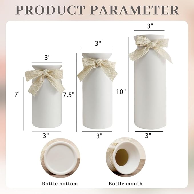 Personalized Wedding Vase with Custom Names and Date, White Ceramic Flower Bottle with Lace Bow, 3 Sizes.