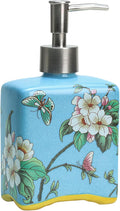 Ceramic Soap Dispenser, Lotion Bottle with Removable Pump, Flower Pattern Dispenser for Kitchen and Bathroom - Blue, 13 OZ
