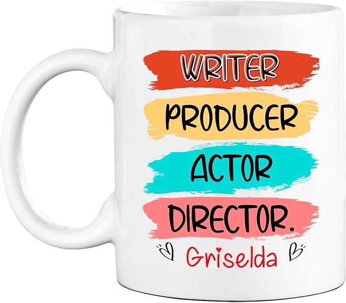 Personalized Writer Ceramic Mug Custom Name for Friend Family, Writer Producer Actor Director White Coffee Mug 11oz 15oz Gift for Writers Novelist Book Lover Author, Writing Travel Cup Gift Men Women