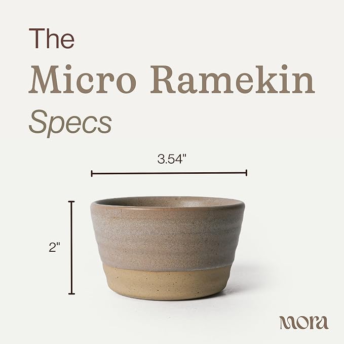 Mora Micro Ramekins Set of 4, 6oz Ceramic Pottery Baking Dishes - Microwave, Oven and Dishwasher Safe - Mushroom
