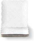 White Small Dessert Plates Set of 4,Ceramic Dinner Plates 6 Inch for Appetizer, Fruits, Cake, Salad,Microwave Safe,Christmas Gift,Relief Style