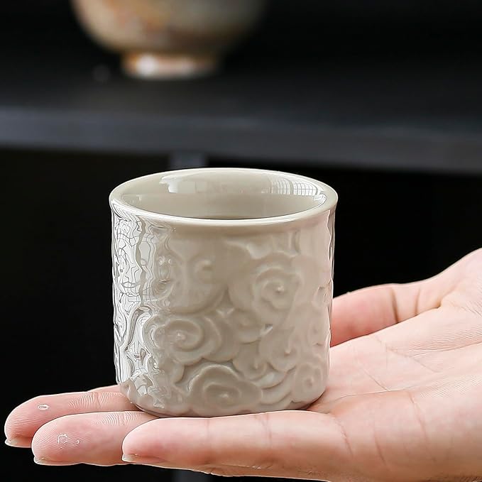 Ceramic Espresso Cups Set of 2-3oz Demitasse Cups for Coffee & Tea, No Handles, Durable & Dishwasher Safe (gray, 2)