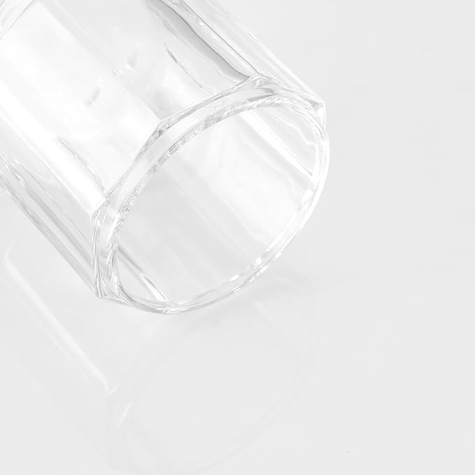 Clear Transparent Apothecary Octagional Shaped Glass Canister Jar With Silver/Chrome Metal Lid Cover for Bathroom Organization, Cotton Balls, Q Tips, and Small Accessories, Bath Storage