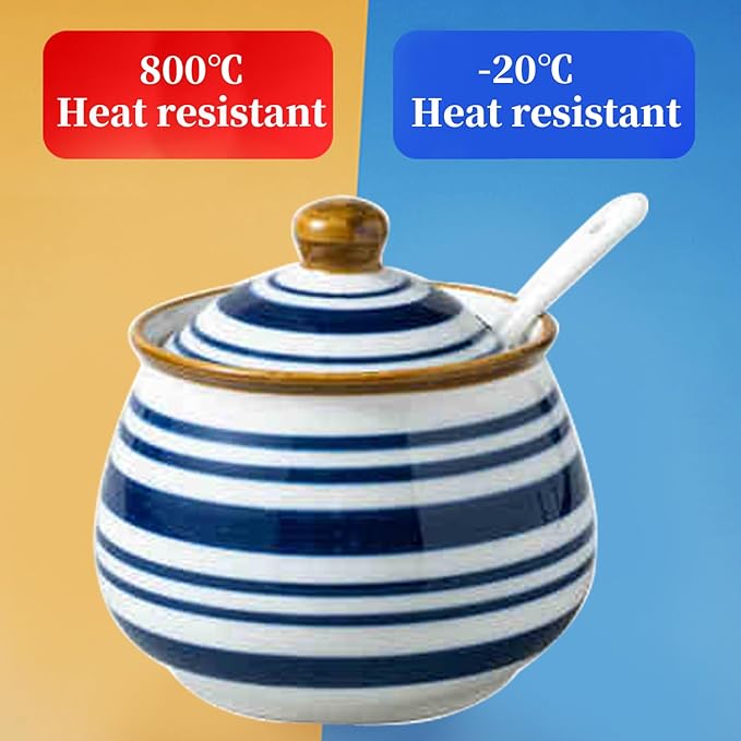 Kitchen Ceramic Condiment Jars with Lids and Spoons, 3 Piece Porcelain Seasoning Jar Set for Salt Spice Pepper Suger Bowl, Coffee Tea Container Pot with Serving Tray - Japanese Style