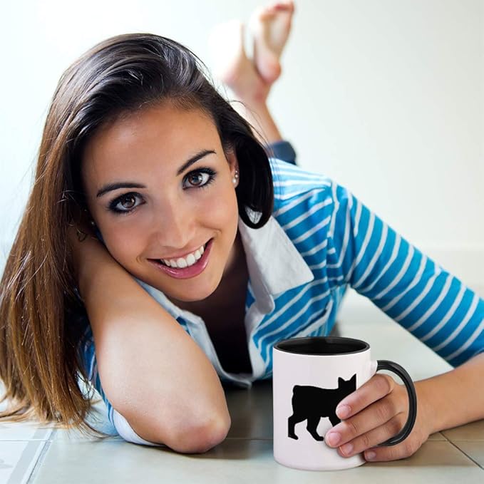 Black Manx Cat Silhouette #1 Ceramic Cup Colored Mug - Black