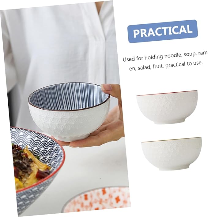 2pcs Ceramic Noodle and Salad Bowl Delicate Food Serving Bowls for Home Kitchen for Soup Ramen and Fruit Design for Dining and Entertaining