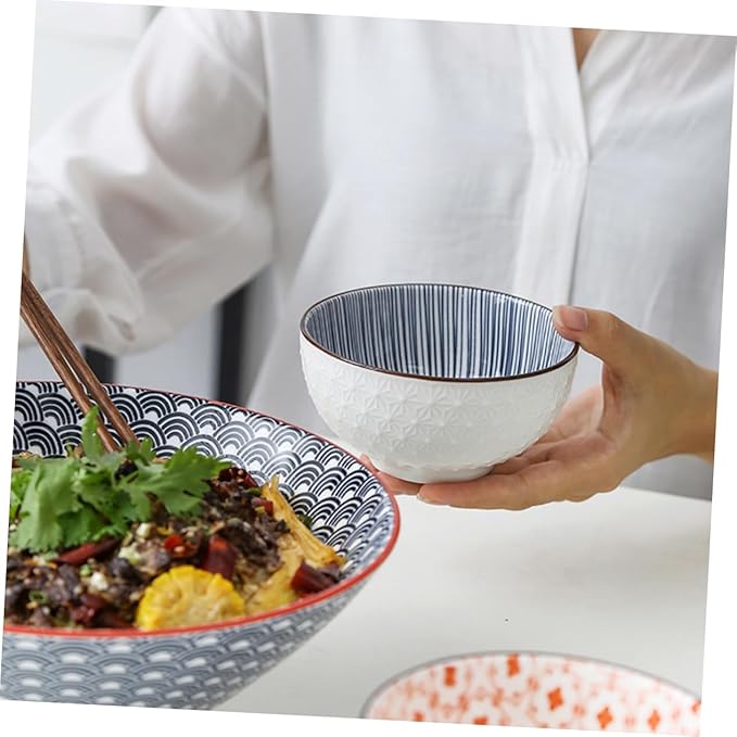 YARNOW 2pcs Decorative Ceramic Serving Bowls Multifunctional Salad Soup and Noodle Bowls Elegant Relief Design for Home Kitchen and Dining Room Use