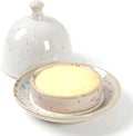 Butter dish, Ceramic Small Butter Dish with Lid, 2026 NEW Original Design Mini Butter Crock Keeper with Handle, 17 OZ Mini Butter Container Cover and Water Sealing 2 Ways Sealing (Speckled Off-White)