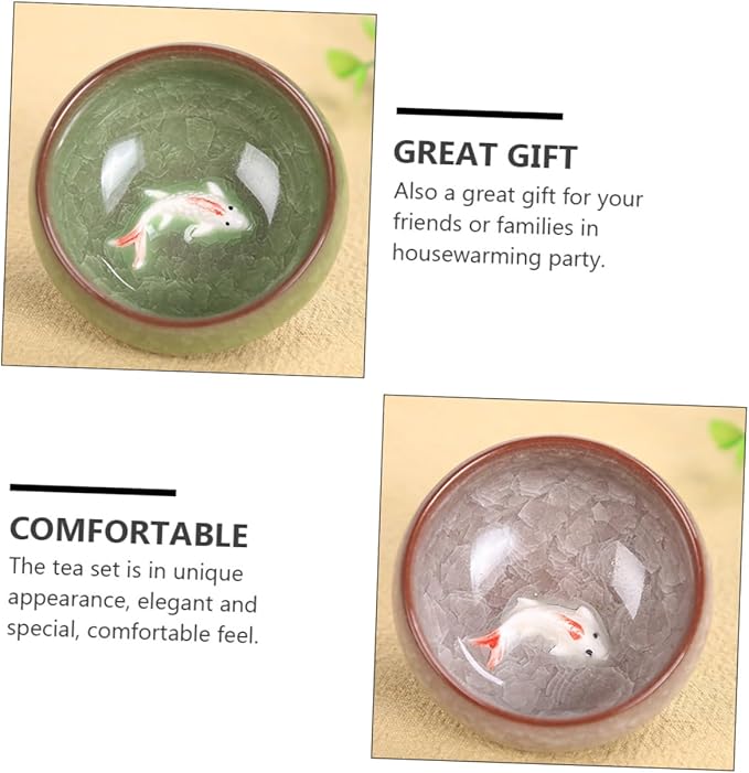 Mikinona 6pcs Ceramic Fish Teaware Set Handmade Tea Cup Set Vintage Chinese Design Asian Tea Cup