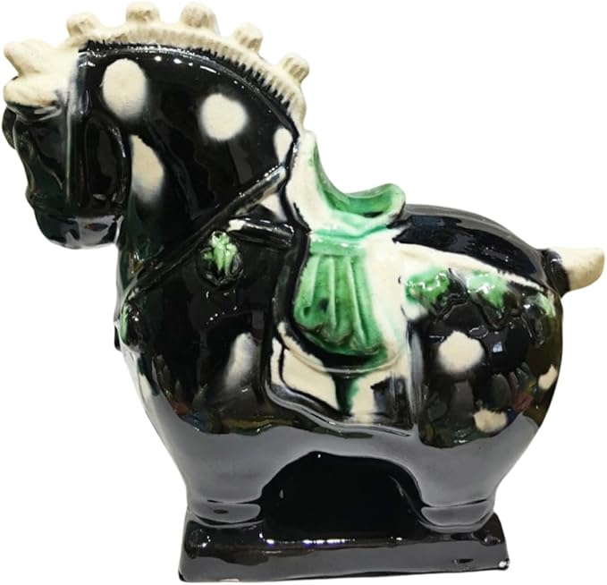 Handmade Ceramic Animal Statue Ceramic Horse Sculpture Desktop Ornament Asian Feng Shui Art Collectible Black