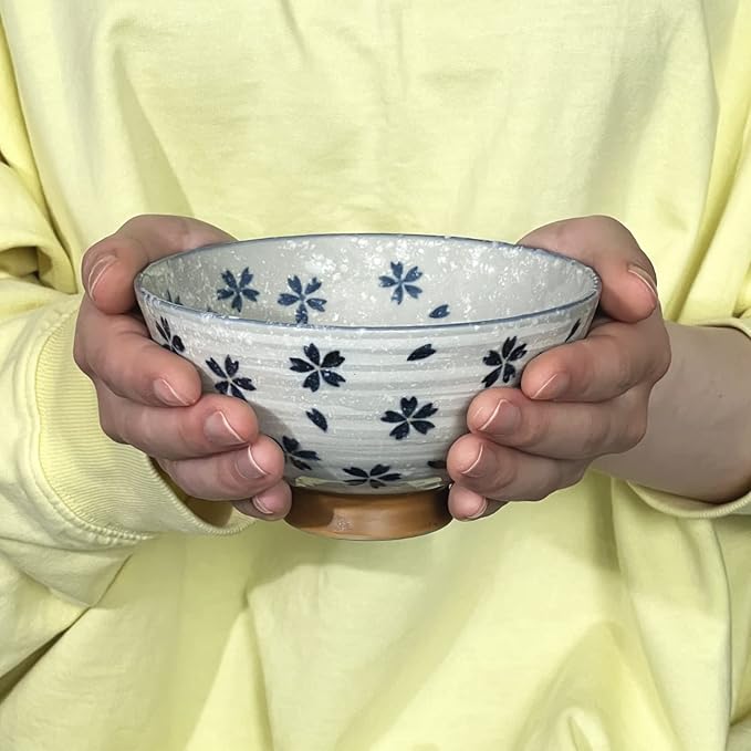 Traditional Style Japanese Ceramics Rice Bowl Chawan Pottery, Dishwasher Microwave Safe Made in Japan (Koyuki Zakura, Medium (oohira))