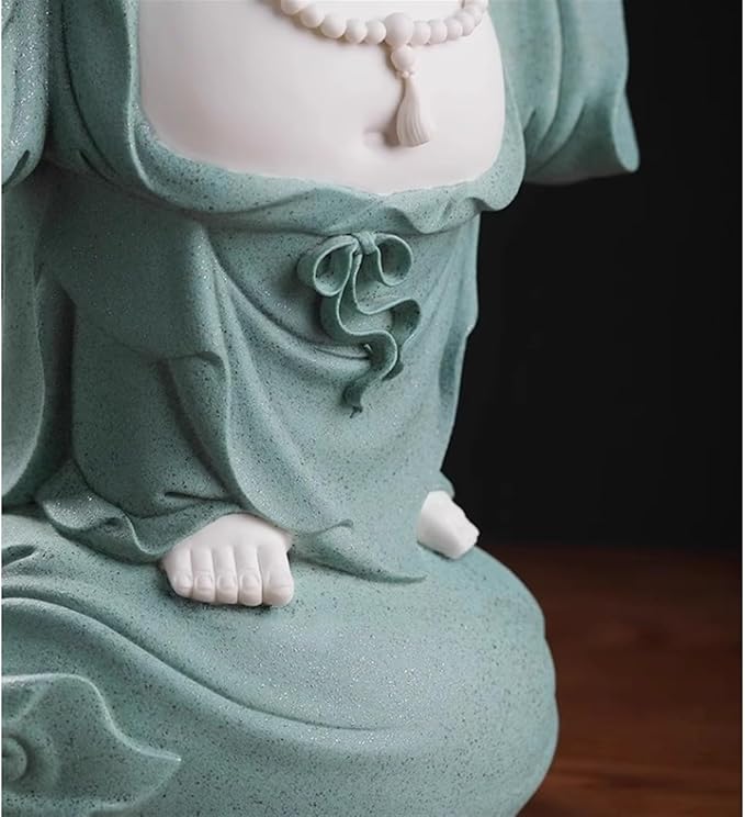 RUVOO Buddha Statue Outdoor, 12.2inch Buddha Statue Ceramics Sculptures Big Belly Happy Laughing Buddha for Home Office Desktop Decor Zen Garden Decor(E)
