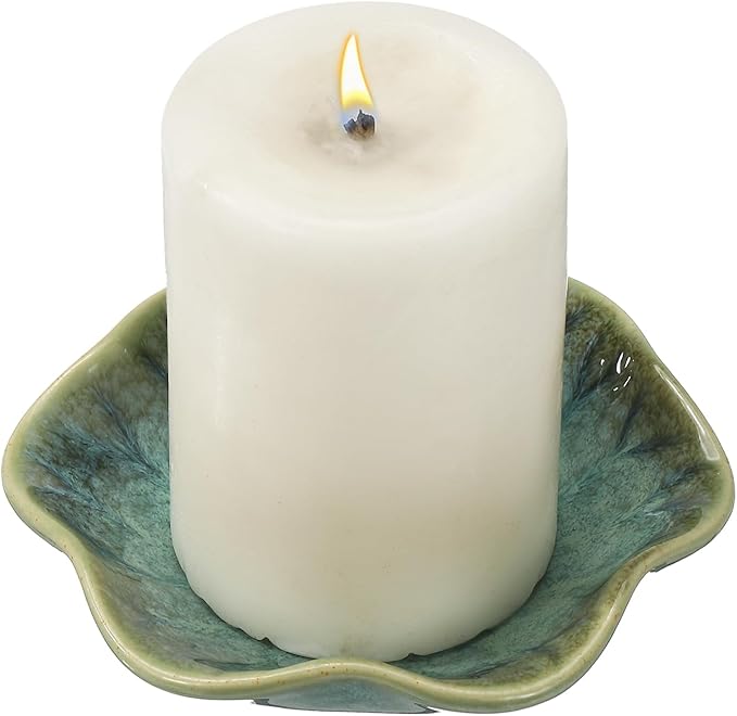 uxcell Candle Holder Plates, 4 Inch Ceramic Candle Tray Tealight Incense Holder Dish Candlestick for Tea Light Aromatherapy Wedding Rustic Vintage Home Decor, Lotus Leaf Green