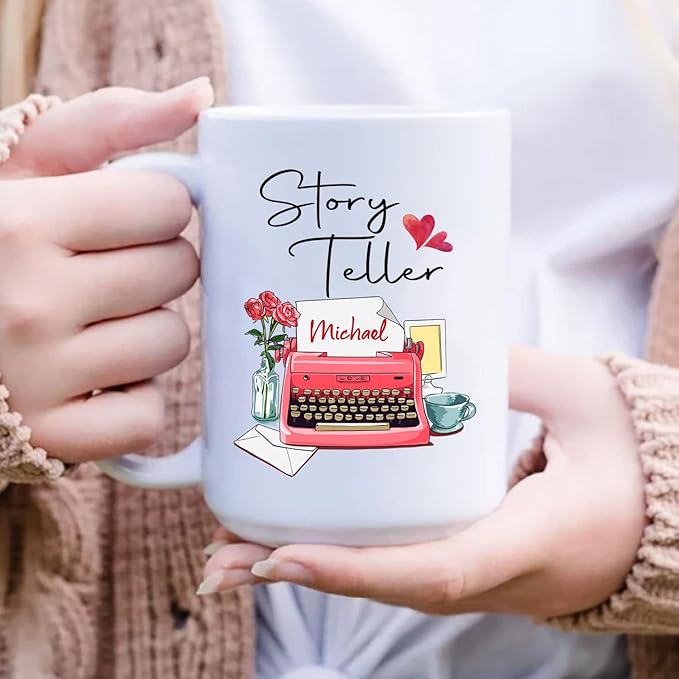 Personalized Writer Coffee Mug Custom Name, Story Teller Awesome Writer Author White Cup Gift for Book Lover/Reading Lover/Friend/Family, Customized Author Ceramic Mug 11oz 15oz for Men/Women