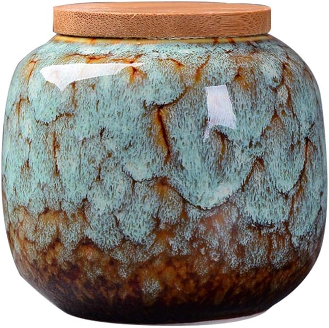 Ceramic Storage Jars, Exquisite Glaze Food Canisters for Kitchen Spice Storage,Tea Caddy Storage,Coffee Jar,Condiment Jar with Seald Lid (Light blue)