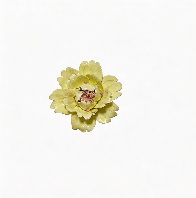 CEUYGT Handmade Ceramic Wall Flower Decor - Peony Home Wall Art, Perfect for Living Room, Bedroom, or Office Decoration (Yellow 01, Small)