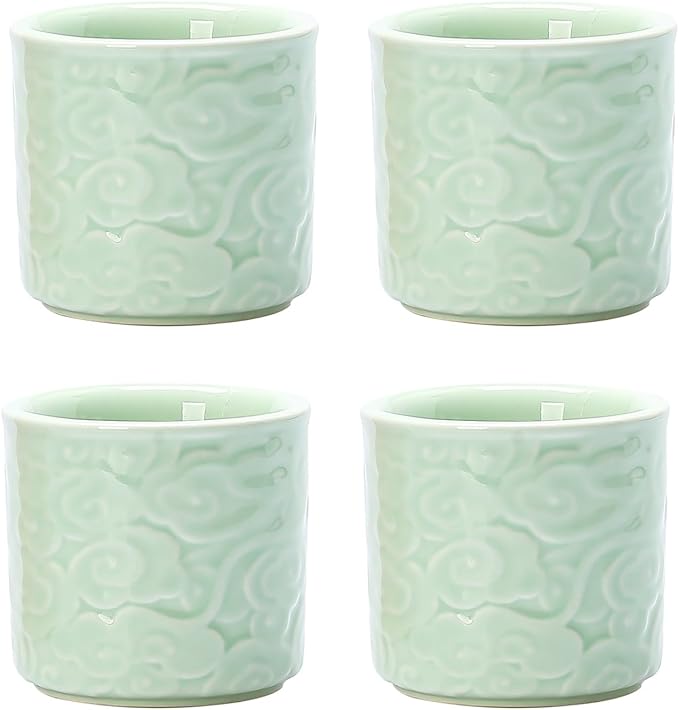 Ceramic Espresso Cups Set of 4-3oz Demitasse Cups for Coffee & Tea, No Handles, Durable & Dishwasher Safe (lawngreen, 4)