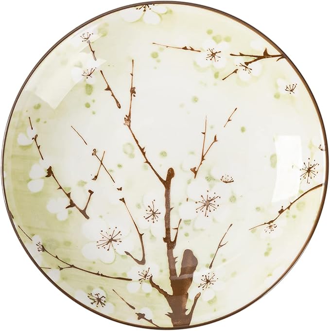 TJ Global Set of 4 Japanese Pottery Ceramic 7 Inch Plates for Any Meal and Any Dish, Japanese Dinnerware and Tableware Comes in Assorted Colors with Cherry Blossom Design