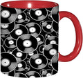 Retro,Funny Novelty Ceramic Coffee Cups With Handle,Music Pattern of Old Time Musical Tea Cup for Office and Home, 11 Oz,Dishwasher Microwave Safe (Red)