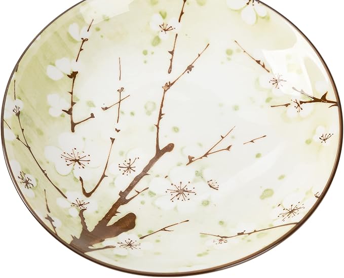 TJ Global Set of 4 Japanese Pottery Ceramic 7 Inch Plates for Any Meal and Any Dish, Japanese Dinnerware and Tableware Comes in Assorted Colors with Cherry Blossom Design