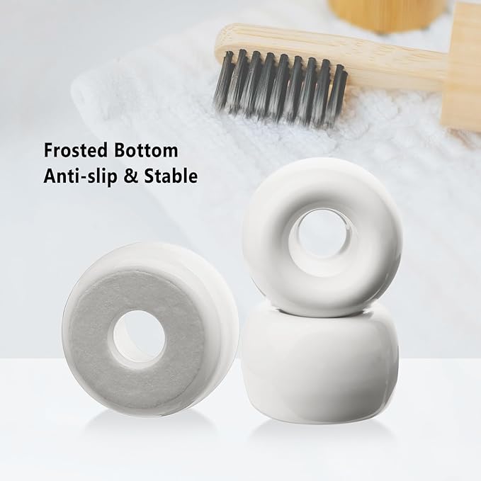 SheeChung Mini Ceramic Toothbrush Holder, Small Handmade Couple Toothbrush Stand for Bathroom Vanity Countertop Travel Camper, Bathroom Organizers and Storage, 2 Pack, White