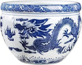 Ceramic Flower Pots Chinese Blue And White Porcelain Asian Double Dragon Fire Pearl Fish Bowl Succulent Plant Pots Succulent Planter Indoor Decoration Cylinder Planter Bonsai Pots-18.5x13.5cm