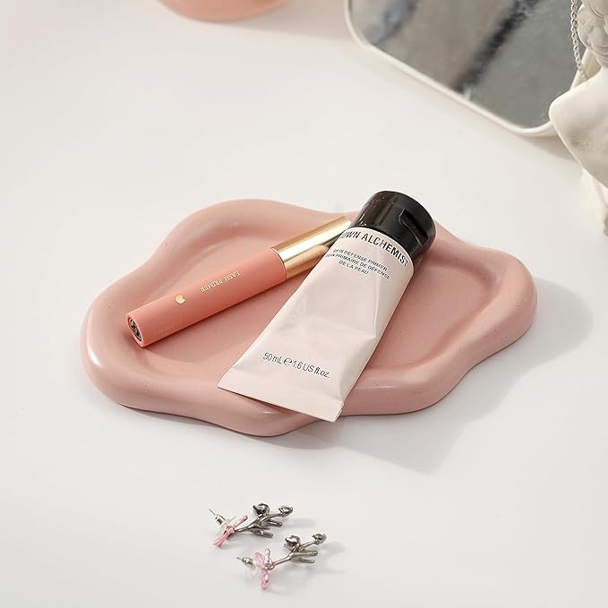 Jewelry Dish Trinket Tray for Women, Ring Dish Holder, Unique Cloud Shape Ceramic Plate Cute Things Vanity Aesthetic Room Decor Mother's Day Birthday (Pink)