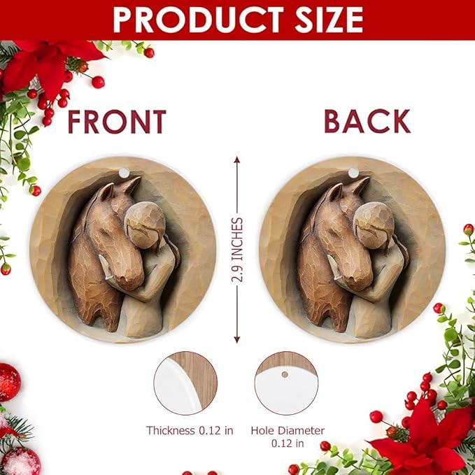 2025 Christmas Ornament for Horse Lovers Girl and Horse Printed Ceramic Ornament, Not a Carved Sculpture, Equestrian Holiday Keepsake Xmas Tree Decoration
